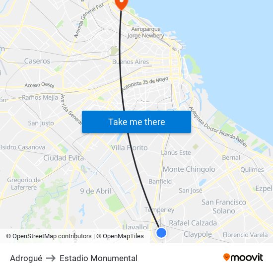 Adrogué to Estadio Monumental map