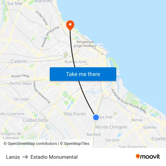 Lanús to Estadio Monumental map