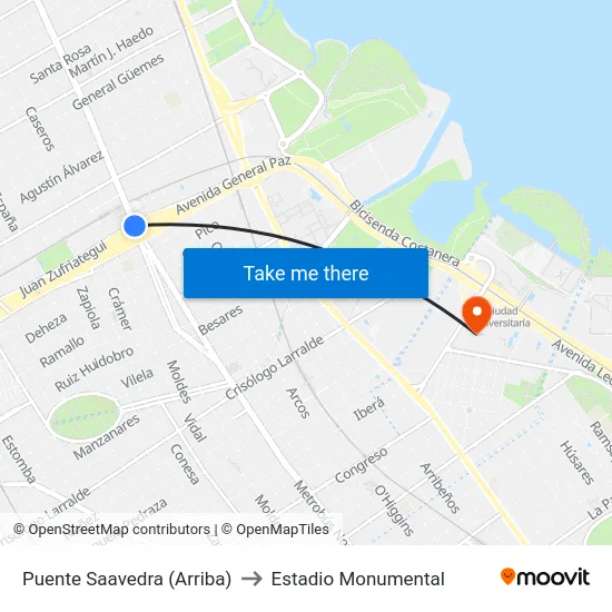 Puente Saavedra (Arriba) to Estadio Monumental map