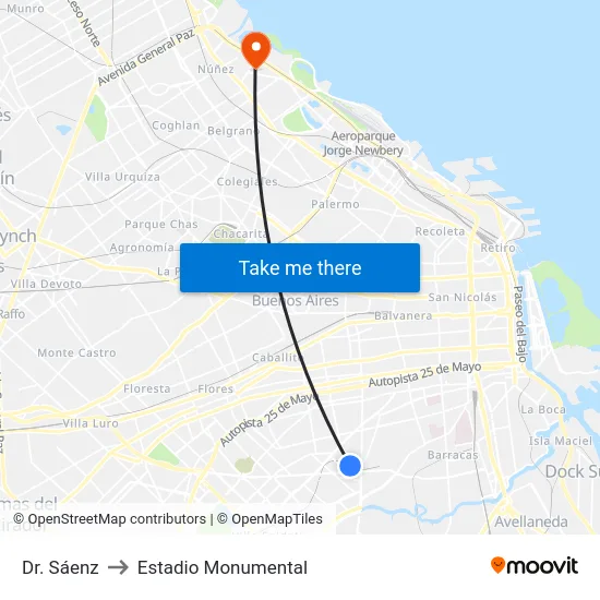 Dr. Sáenz to Estadio Monumental map