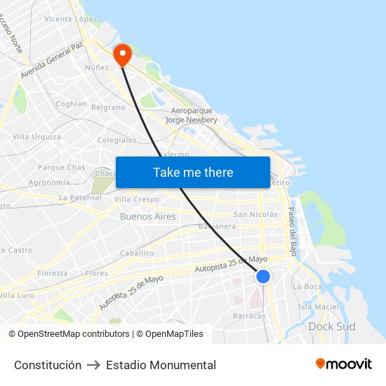 Constitución to Estadio Monumental map