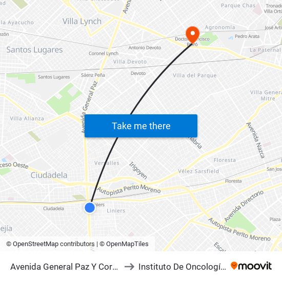 Avenida General Paz Y Coronel Falcón (21 - 28) to Instituto De Oncología Ángel H. Roffo map
