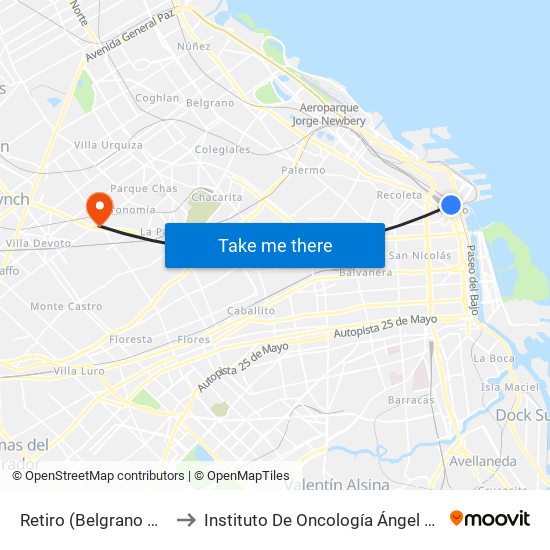 Retiro (Belgrano Norte) to Instituto De Oncología Ángel H. Roffo map