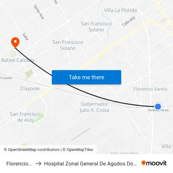 Florencio Varela to Hospital Zonal General De Agudos Doctor Arturo Oñativia map