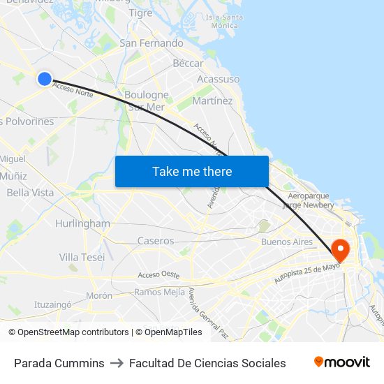 Parada Cummins to Facultad De Ciencias Sociales map
