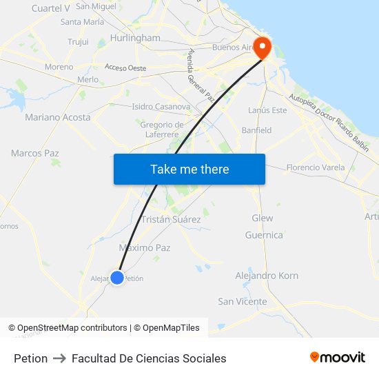 Petion to Facultad De Ciencias Sociales map