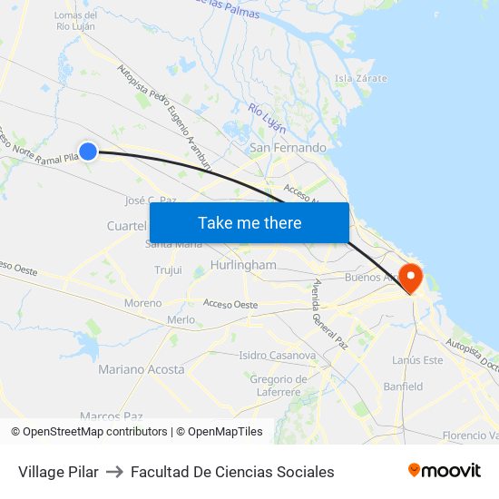 Village Pilar to Facultad De Ciencias Sociales map