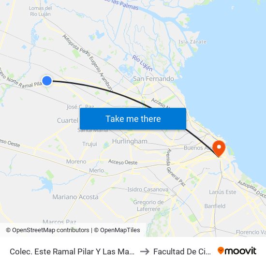 Colec. Este Ramal Pilar Y Las Magnolias - Las Palmas Del Pilar to Facultad De Ciencias Sociales map