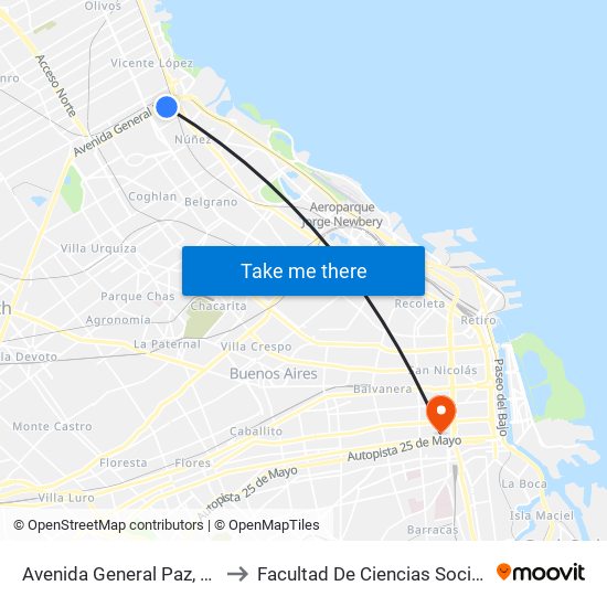 Avenida General Paz, 580 to Facultad De Ciencias Sociales map