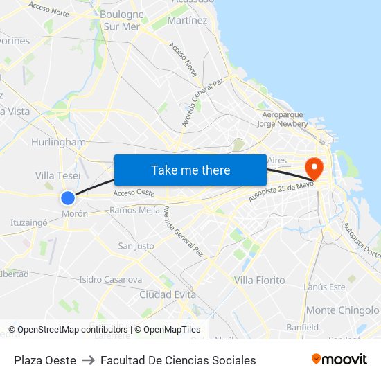 Plaza Oeste to Facultad De Ciencias Sociales map