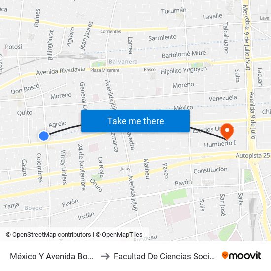 México Y Avenida Boedo to Facultad De Ciencias Sociales map