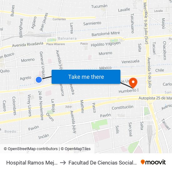 Hospital Ramos Mejía to Facultad De Ciencias Sociales map