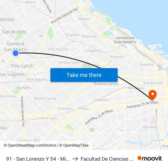 91 - San Lorenzo Y 54 - Mitre (343) to Facultad De Ciencias Sociales map
