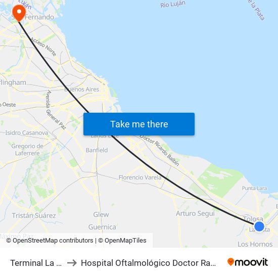 Terminal La Plata to Hospital Oftalmológico Doctor Ramón Carrillo map