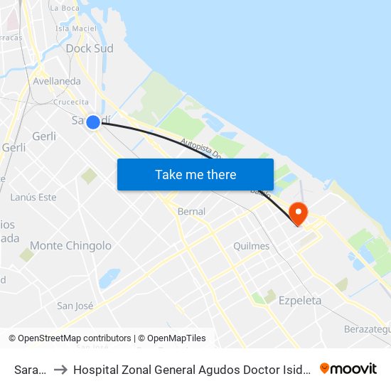 Sarandi to Hospital Zonal General Agudos Doctor Isidoro Iriarte map