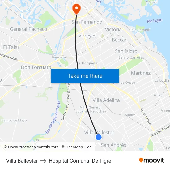 Villa Ballester to Hospital Comunal De Tigre map