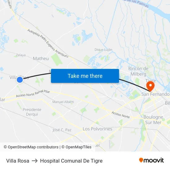 Villa Rosa to Hospital Comunal De Tigre map