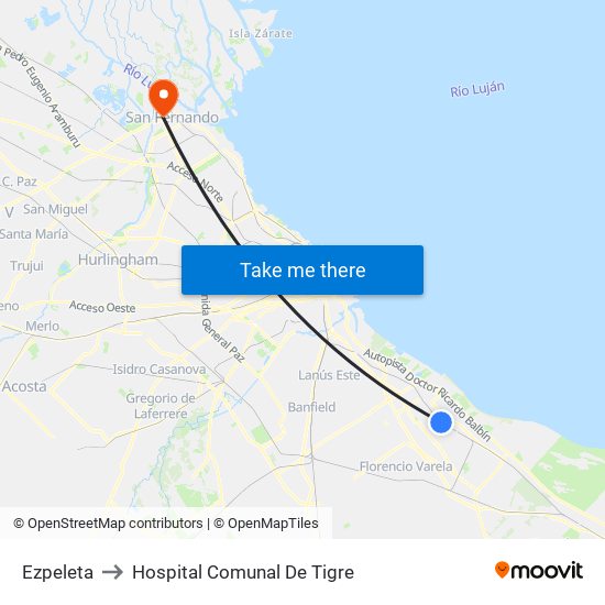 Ezpeleta to Hospital Comunal De Tigre map