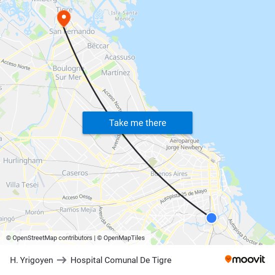 H. Yrigoyen to Hospital Comunal De Tigre map