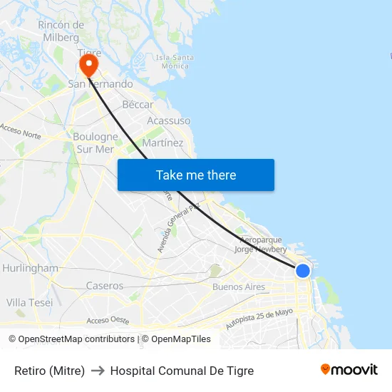 Retiro (Mitre) to Hospital Comunal De Tigre map