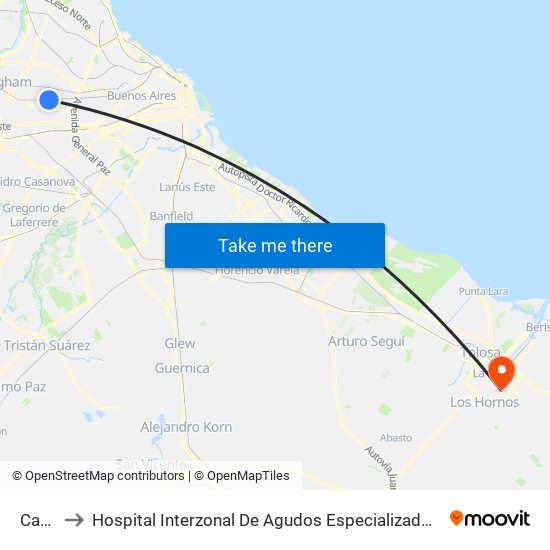 Caseros to Hospital Interzonal De Agudos Especializados En Pediatría Sor María Ludovica map