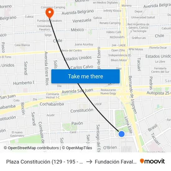 Plaza Constitución (129 - 197) to Fundación Favaloro map