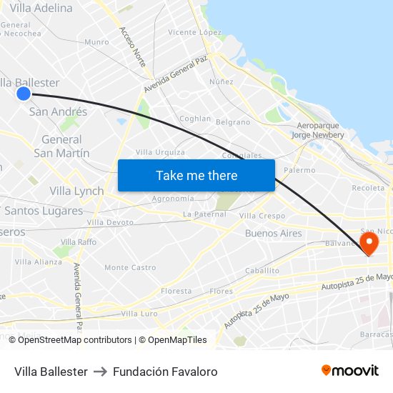 Villa Ballester to Fundación Favaloro map