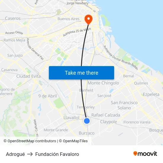 Adrogué to Fundación Favaloro map
