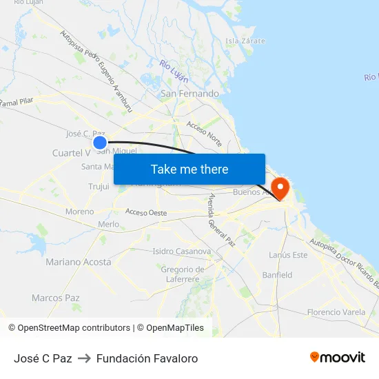José C Paz to Fundación Favaloro map