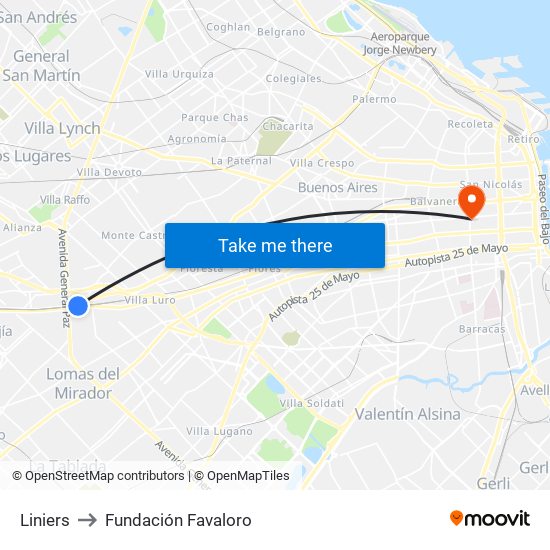 Liniers to Fundación Favaloro map