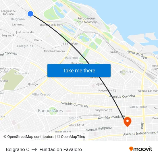 Belgrano C to Fundación Favaloro map