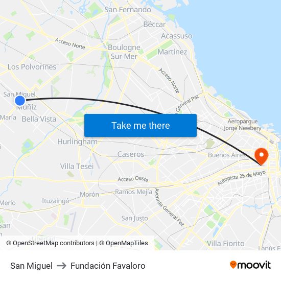 San Miguel to Fundación Favaloro map