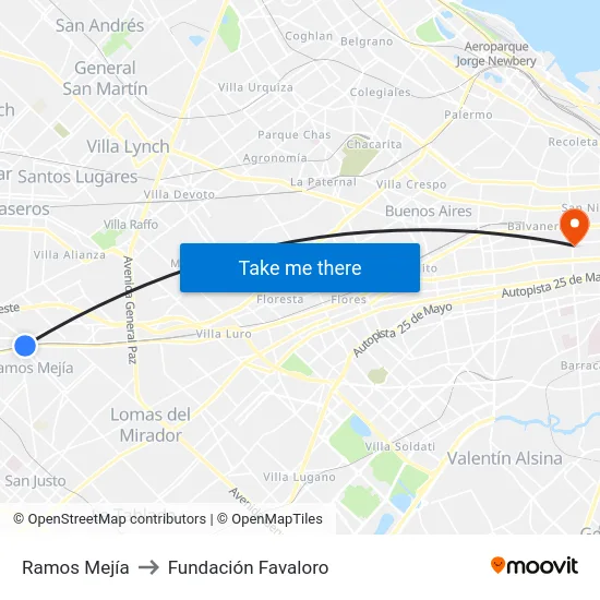 Ramos Mejía to Fundación Favaloro map