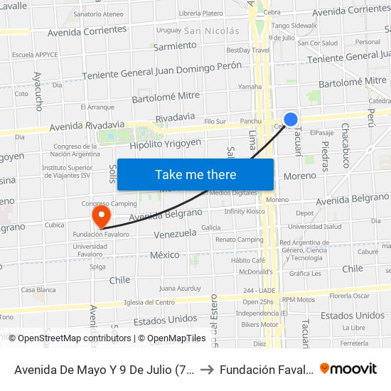 Avenida De Mayo Y 9 De Julio (7 - 24) to Fundación Favaloro map