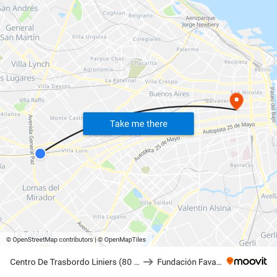 Centro De Trasbordo Liniers (80 - 117) to Fundación Favaloro map