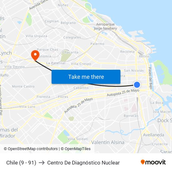 Chile (9 - 91) to Centro De Diagnóstico Nuclear map