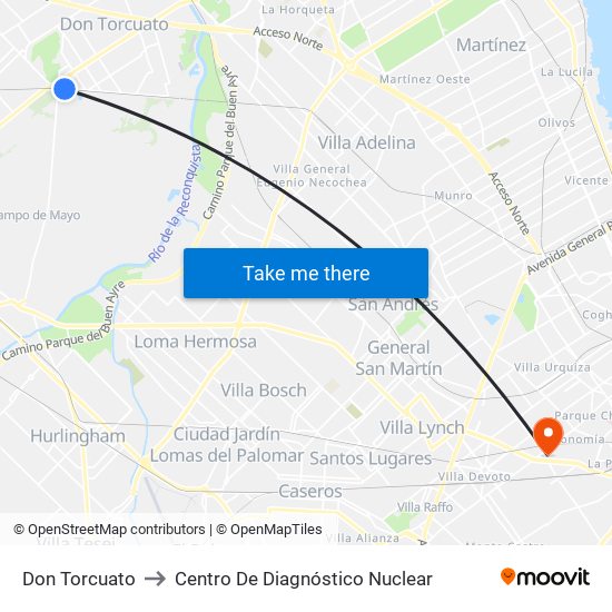 Don Torcuato to Centro De Diagnóstico Nuclear map