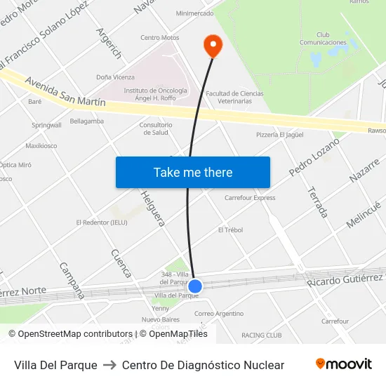 Villa Del Parque to Centro De Diagnóstico Nuclear map