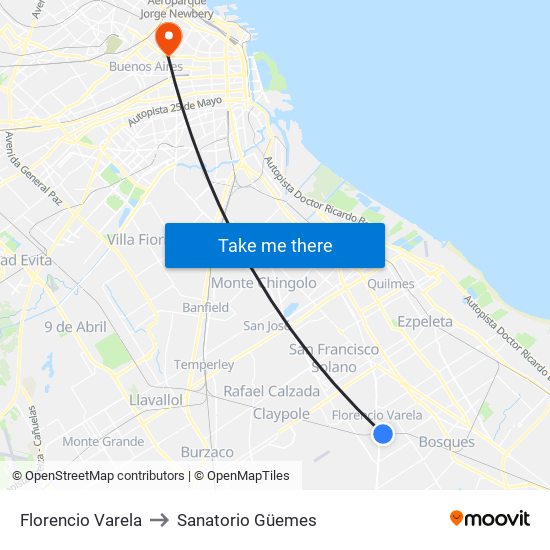 Florencio Varela to Sanatorio Güemes map