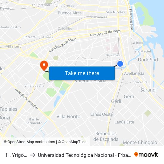H. Yrigoyen to Universidad Tecnológica Nacional - Frba - Campus map