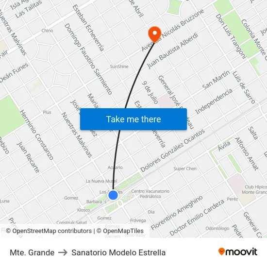 Mte. Grande to Sanatorio Modelo Estrella map
