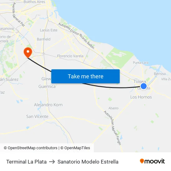 Terminal La Plata to Sanatorio Modelo Estrella map
