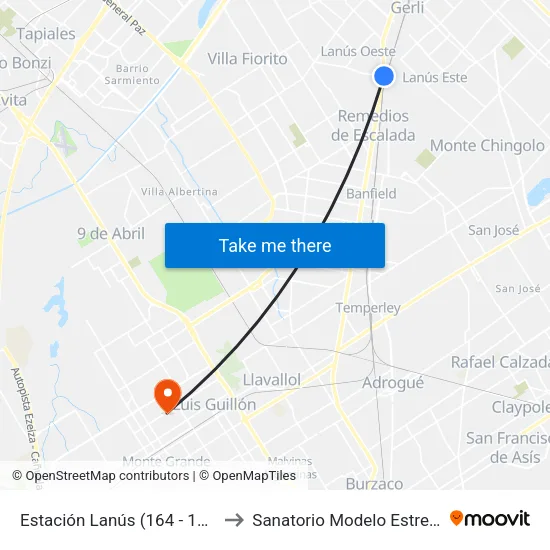 Estación Lanús (164 - 177) to Sanatorio Modelo Estrella map