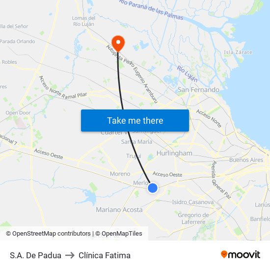 S.A. De Padua to Clínica Fatima map