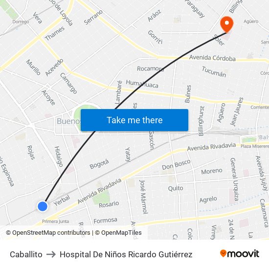 Caballito to Hospital De Niños Ricardo Gutiérrez map