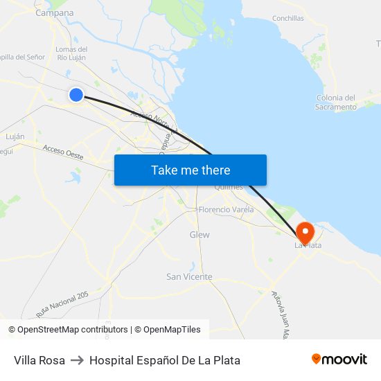 Villa Rosa to Hospital Español De La Plata map