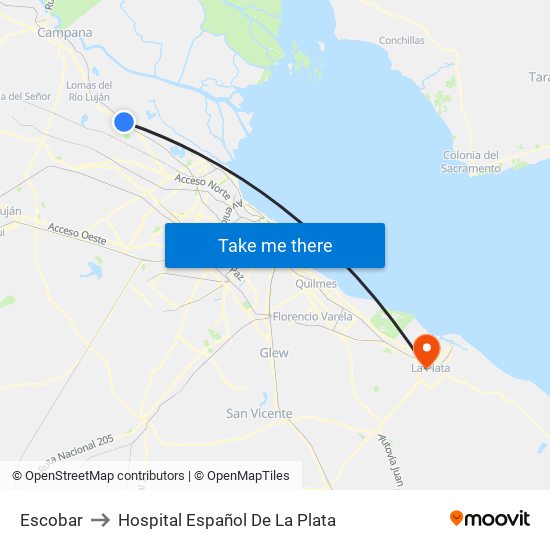 Escobar to Hospital Español De La Plata map