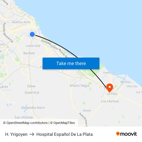 H. Yrigoyen to Hospital Español De La Plata map