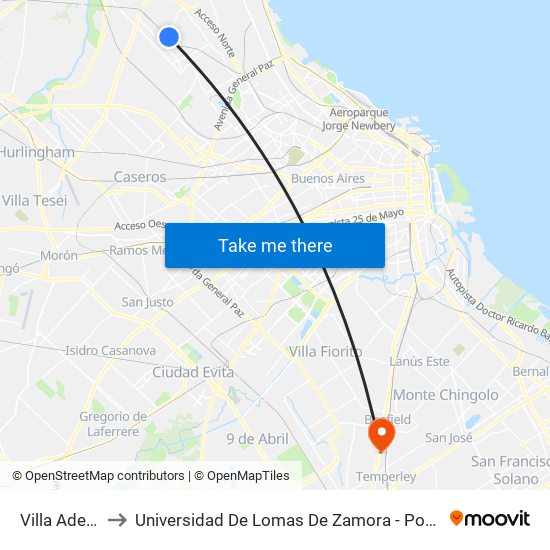 Villa Adelina to Universidad De Lomas De Zamora - Posgrados map