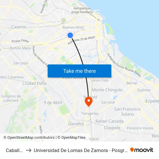 Caballito to Universidad De Lomas De Zamora - Posgrados map